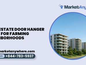 door hanger visual showing a real estate door hanger featuring a home, neighborhood map, open-house details, and agent contact area
