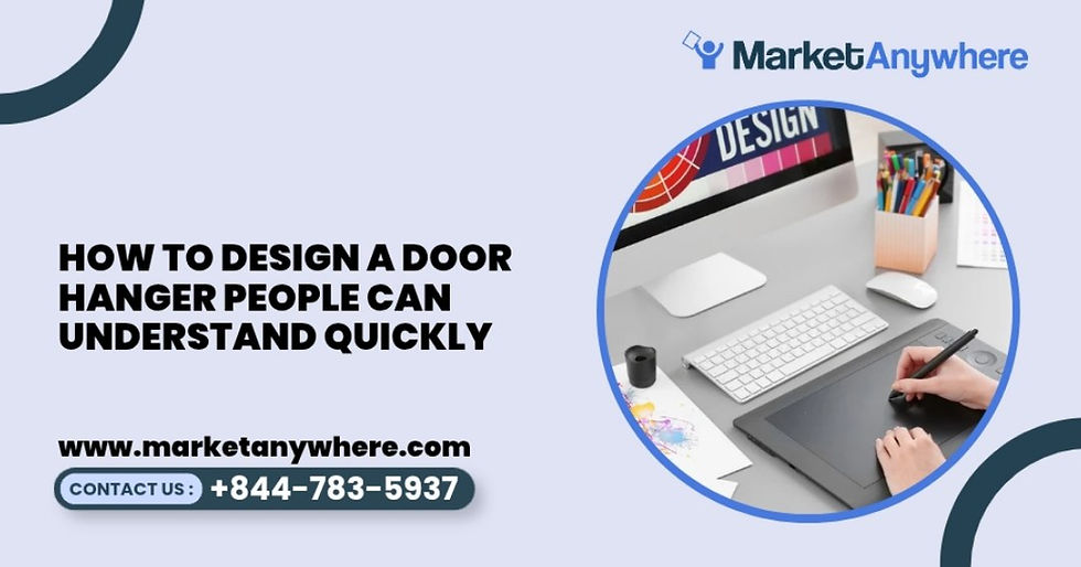 door hanger visual showing a clean door hanger with a bold headline, one offer, a phone number, and uncluttered spacing
