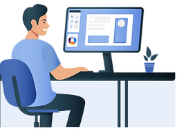 A man engaged with analytics on a computer, symbolizing 'MarketAnywhere Flyer Distribution flyer design services.