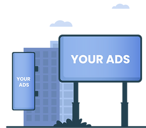 A billboard in an urban setting displaying the phrase 'Your Ads,' representing 'MarketAnywhere Flyer Distribution's Billboard advertising service