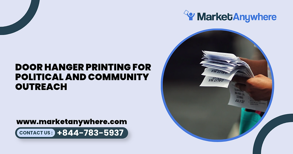 custom door hanger printing visual showing a neutral civic-outreach door hanger template with clear issue, event, disclaimer, and QR-code areas
