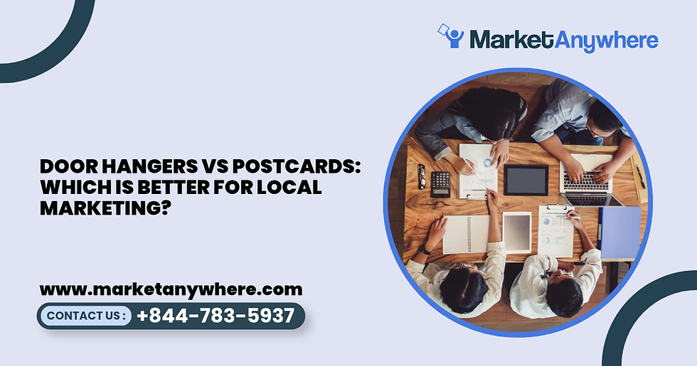 door hanger advertising visual showing a side-by-side door hanger and postcard prepared for a local marketing campaign