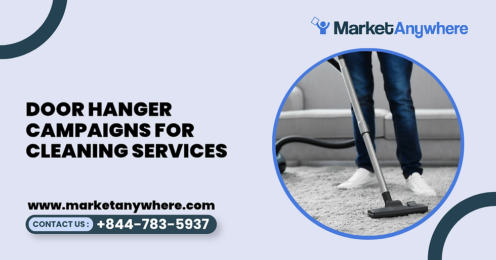 door hanger distribution visual showing a home-cleaning door hanger with a tidy interior, trust signals, and a request-a-quote call to action