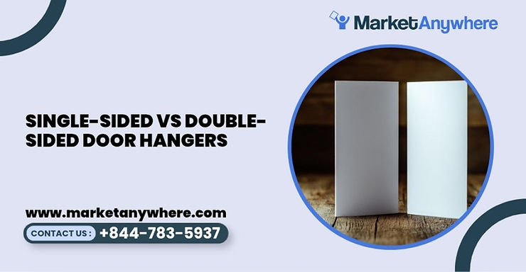 custom door hanger printing visual showing front and back views of a custom door hanger with a bold offer on one side and details on the other