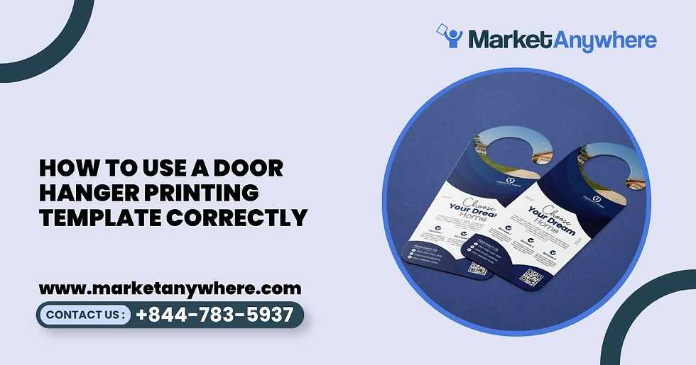 door hanger printing visual showing a designer aligning door hanger artwork inside a professional print template with guides visible