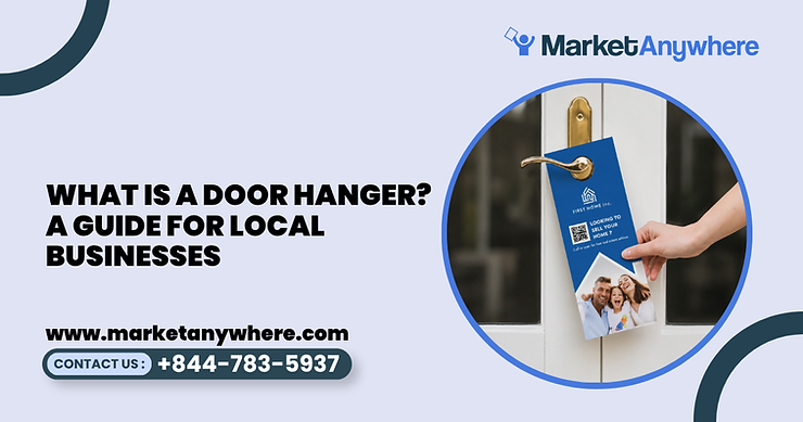 door hanger visual showing a professionally printed door hanger on a residential doorknob beside simple campaign-planning notes