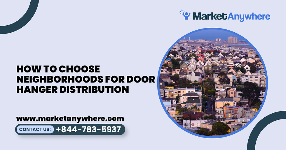 door hanger distribution visual showing a neighborhood map with highlighted service areas, starting points, and door hanger route planning