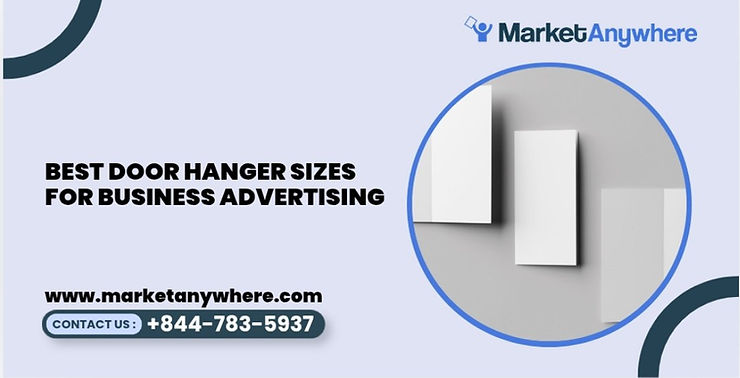 door hanger printing visual showing two common door hanger sizes displayed beside a ruler, logo placeholder, and simple offer layout
