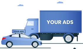 A vehicle adorned with advertising signage, denoting 'MarketAnywhere Flyer Distribution's Mobile Billboard Advertising' options