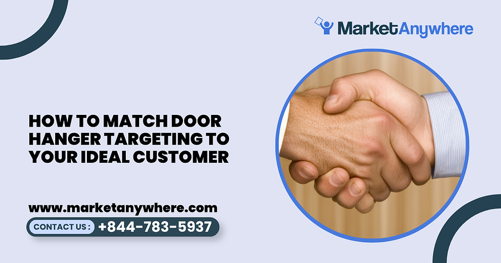 door-to-door marketing visual showing a customer profile card connected to a local map, neighborhood pins, and printed door hangers